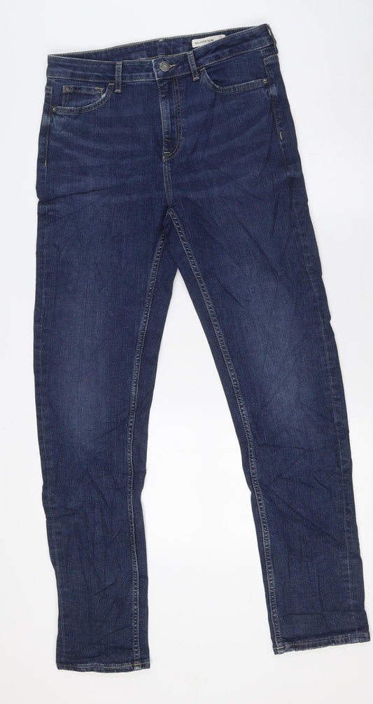 Marks and Spencer Womens Blue Cotton Straight Jeans Size 10 L32 in Slim Zip - Relaxed