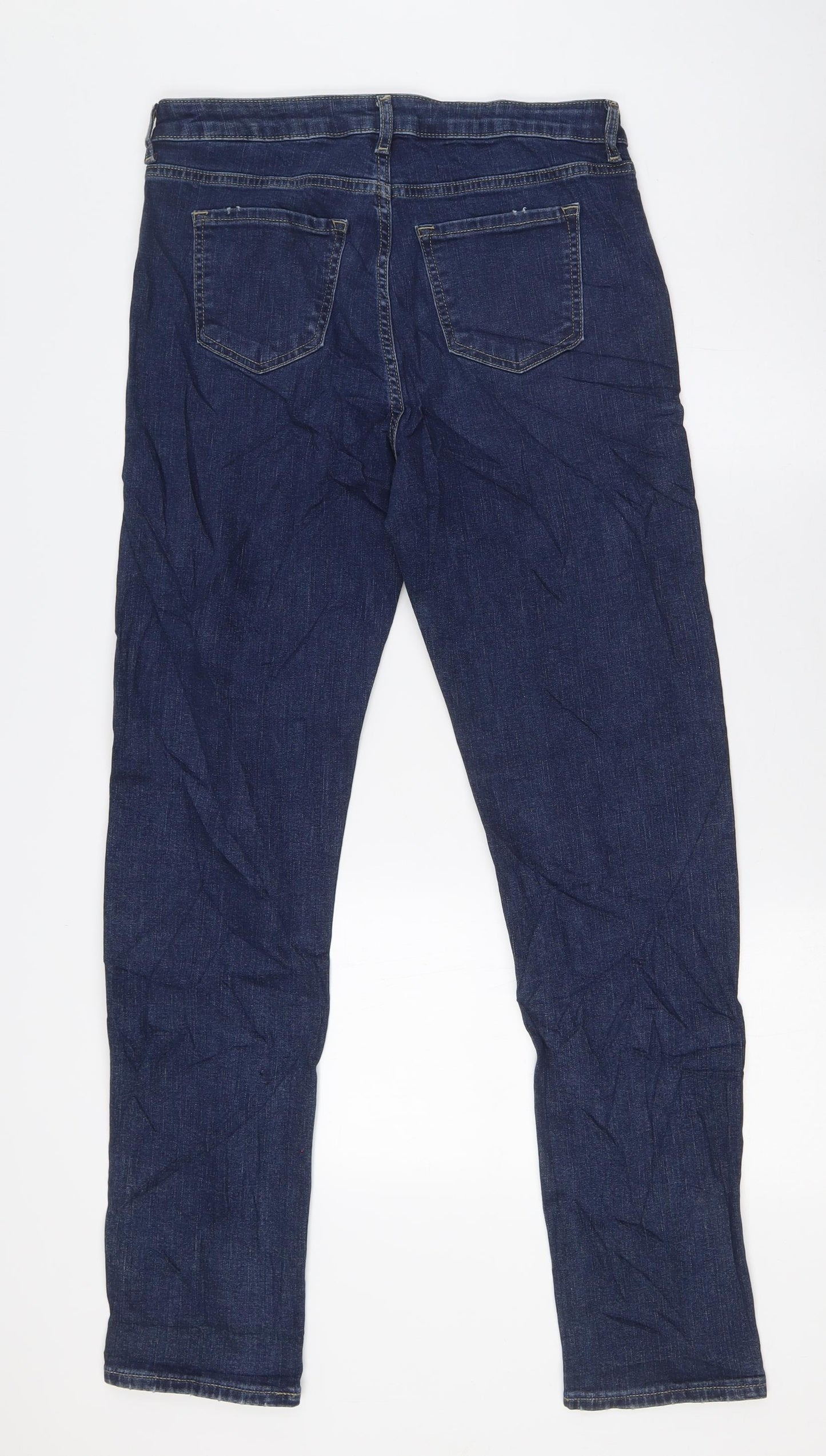 Marks and Spencer Womens Blue Cotton Straight Jeans Size 10 L32 in Slim Zip - Relaxed