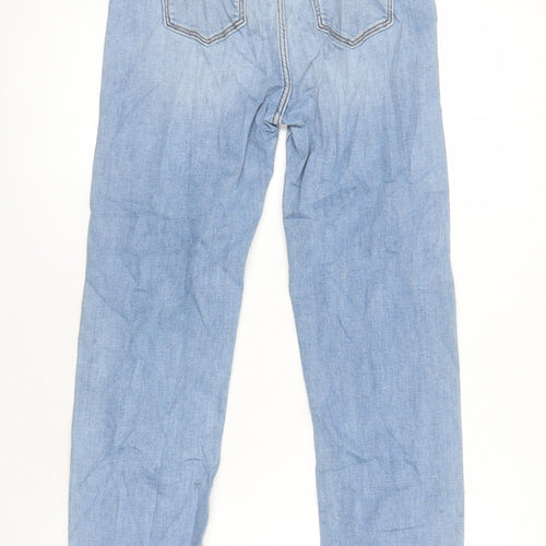 M&S Womens Blue Herringbone Cotton Straight Jeans Size 10 L28 in Regular