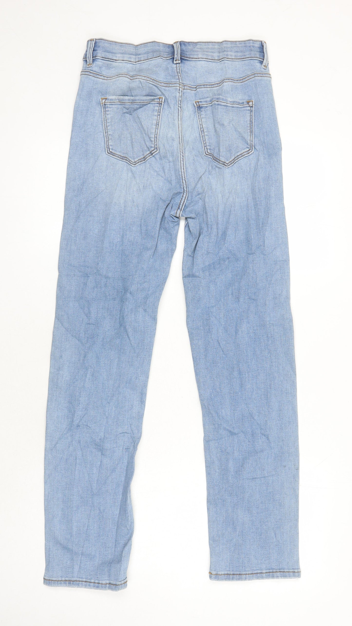 M&S Womens Blue Herringbone Cotton Straight Jeans Size 10 L28 in Regular