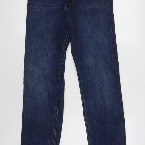 M&S Womens Blue Cotton Straight Jeans Size 10 L30 in Regular