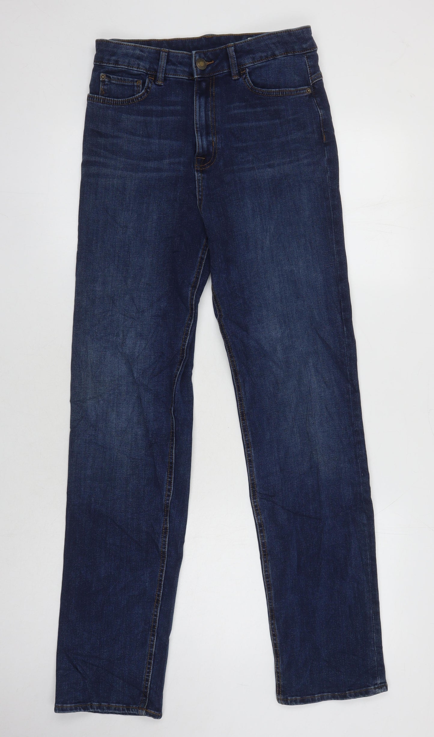 M&S Womens Blue Cotton Straight Jeans Size 10 L30 in Regular