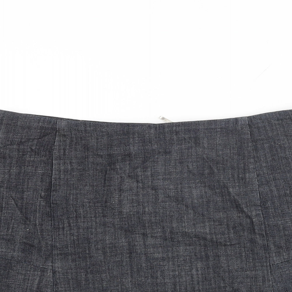 Marks and Spencer Womens Blue Cotton Mini Skirt Size 8 Zip