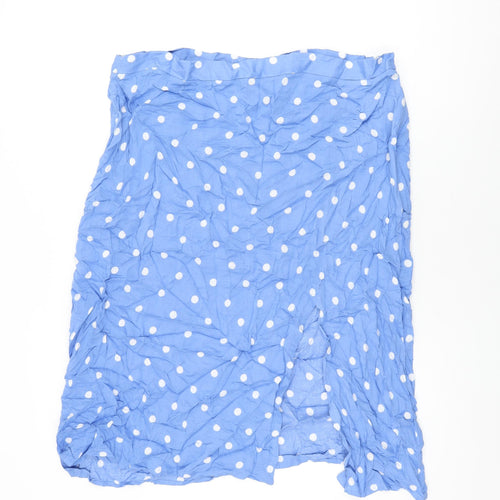 Marks and Spencer Womens Blue Polka Dot Viscose Flare Skirt Size 22 Zip