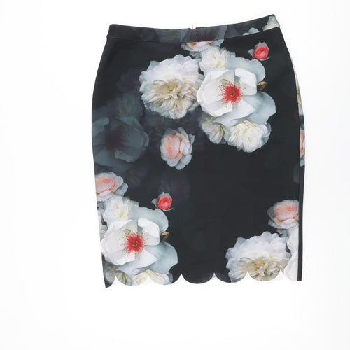 Ted Baker Womens Black Floral Polyester Straight & Pencil Skirt Size 14 Zip