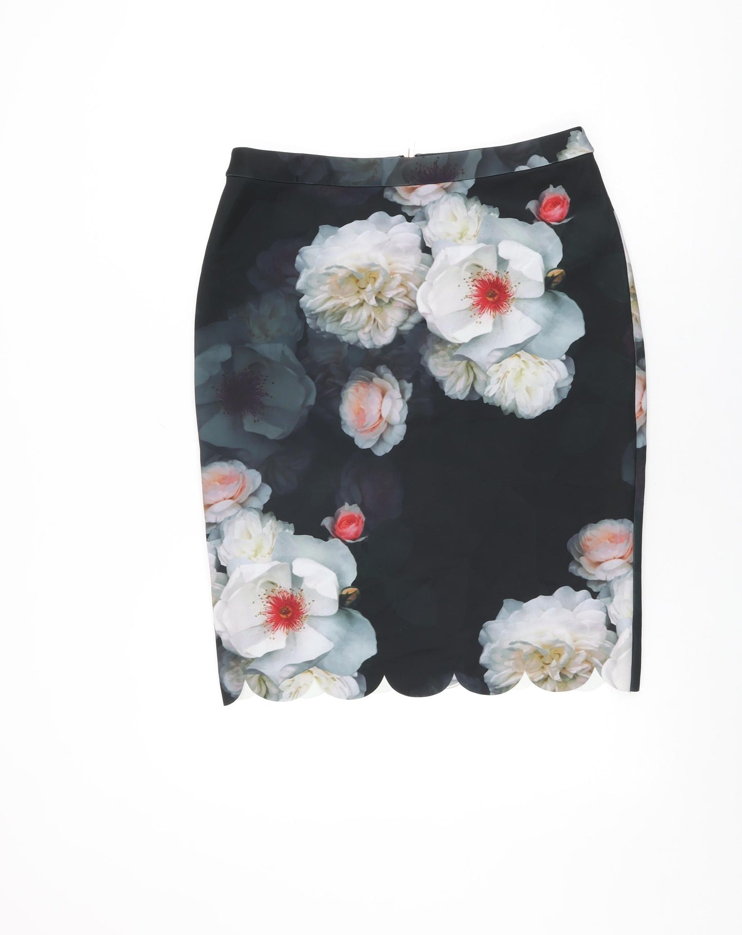 Ted Baker Womens Black Floral Polyester Straight & Pencil Skirt Size 14 Zip