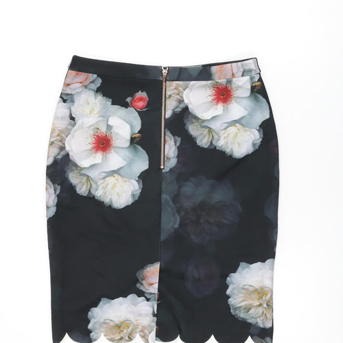 Ted Baker Womens Black Floral Polyester Straight & Pencil Skirt Size 14 Zip