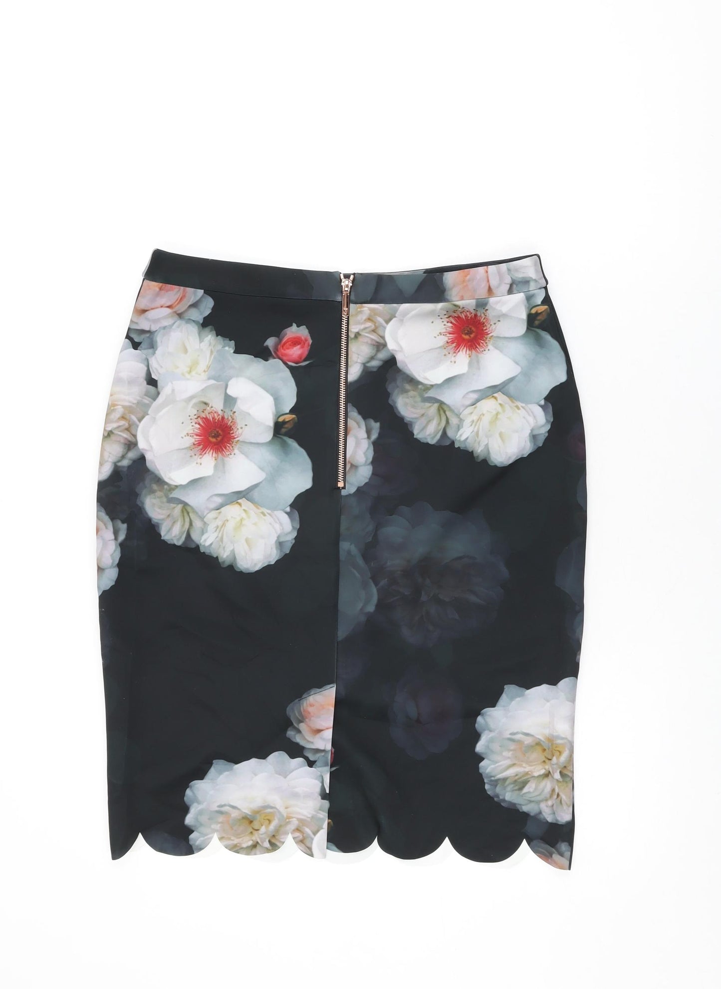 Ted Baker Womens Black Floral Polyester Straight & Pencil Skirt Size 14 Zip