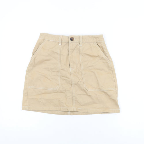 Denim Co Womens Beige Cotton Mini Skirt Size 8 Zip