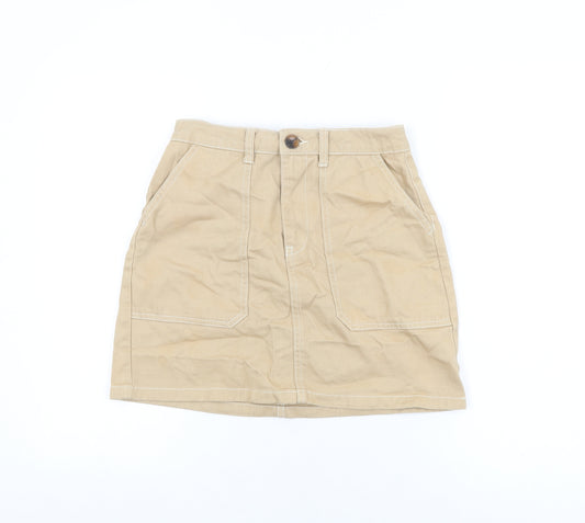 Denim Co Womens Beige Cotton Mini Skirt Size 8 Zip