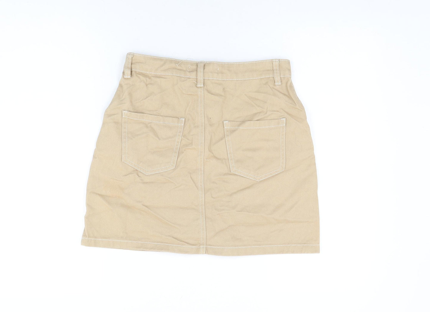 Denim Co Womens Beige Cotton Mini Skirt Size 8 Zip