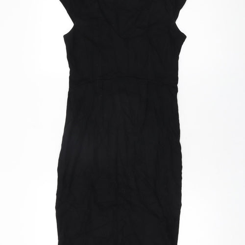 mamas & papas Womens Black Viscose Bodycon Size 8 V-Neck Pullover