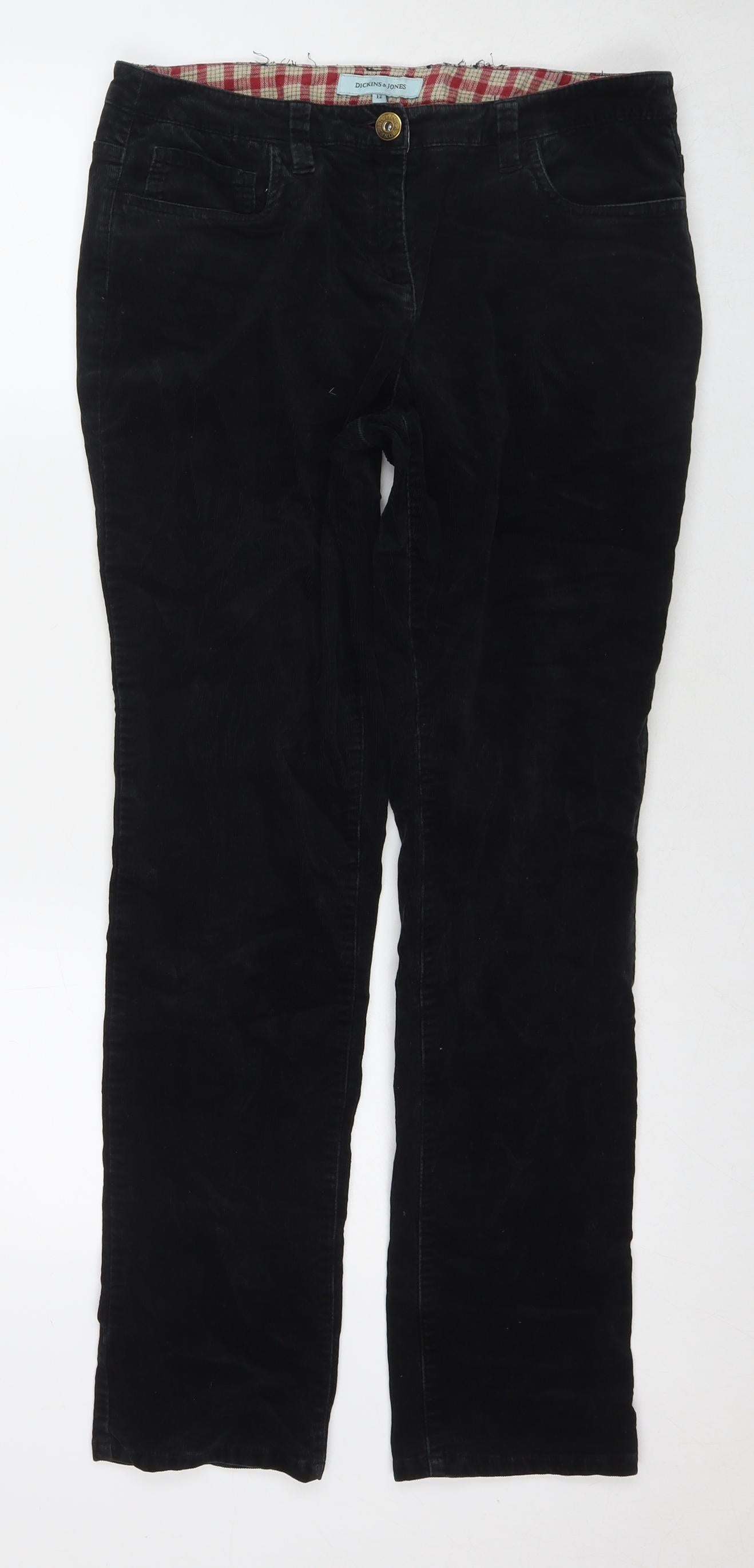 Dickins & Jones Womens Black Cotton Trousers Size 12 L30 in Regular Zip