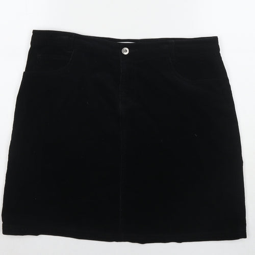 John Lewis Womens Black Cotton A-Line Skirt Size 14 Zip