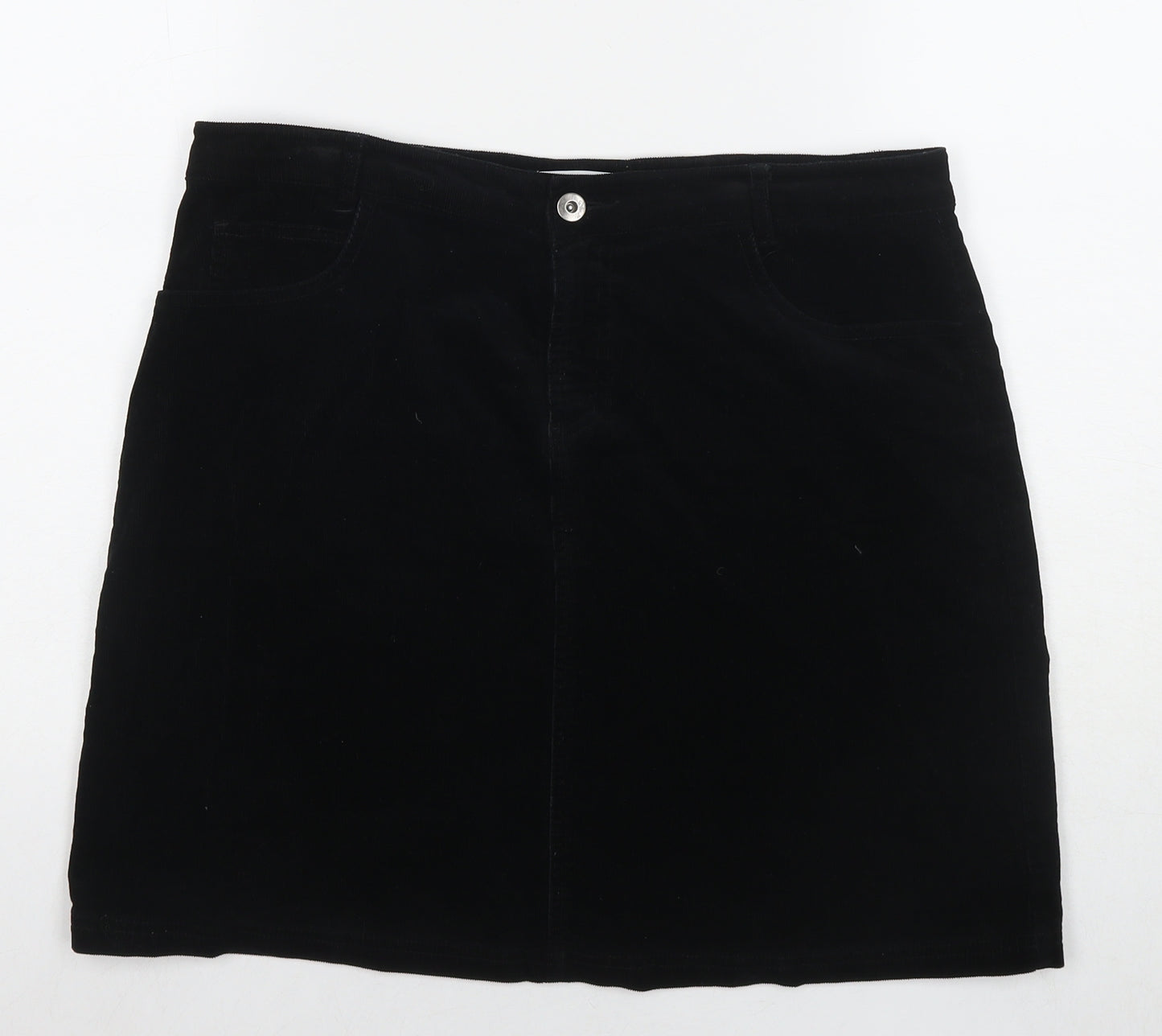 John Lewis Womens Black Cotton A-Line Skirt Size 14 Zip