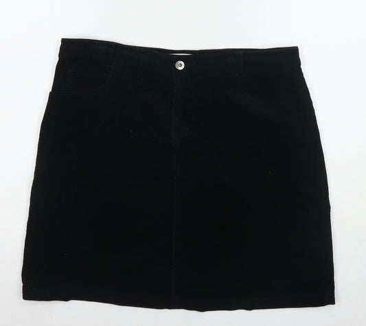 John Lewis Womens Black Cotton A-Line Skirt Size 14 Zip