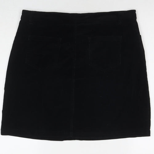 John Lewis Womens Black Cotton A-Line Skirt Size 14 Zip