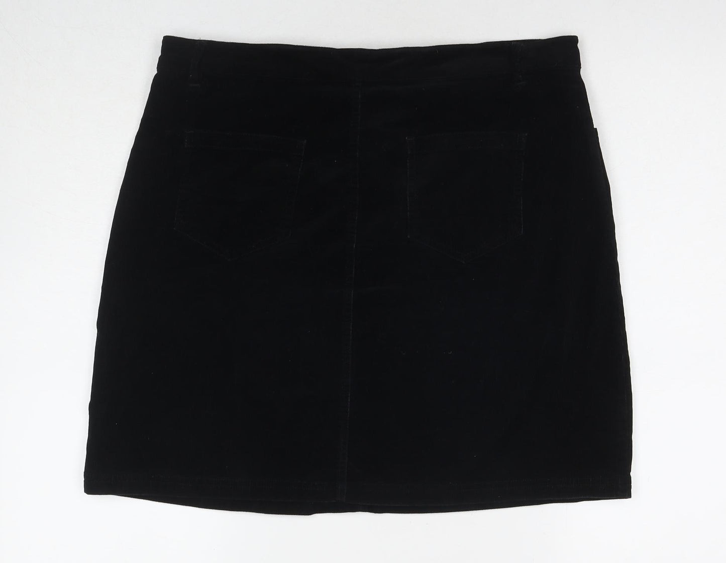 John Lewis Womens Black Cotton A-Line Skirt Size 14 Zip