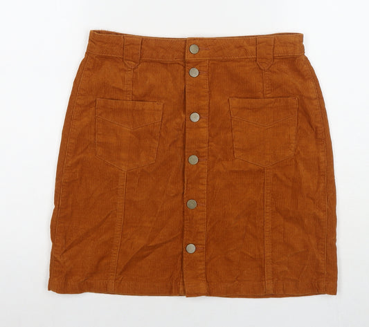 TU Womens Brown Cotton A-Line Skirt Size 8 Button