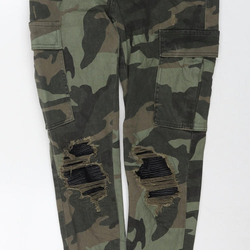 Plauise Womens Green Camouflage Cotton Skinny Jeans Size 10 L28 in Regular Zip