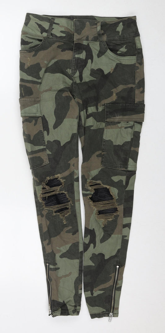 Plauise Womens Green Camouflage Cotton Skinny Jeans Size 10 L28 in Regular Zip