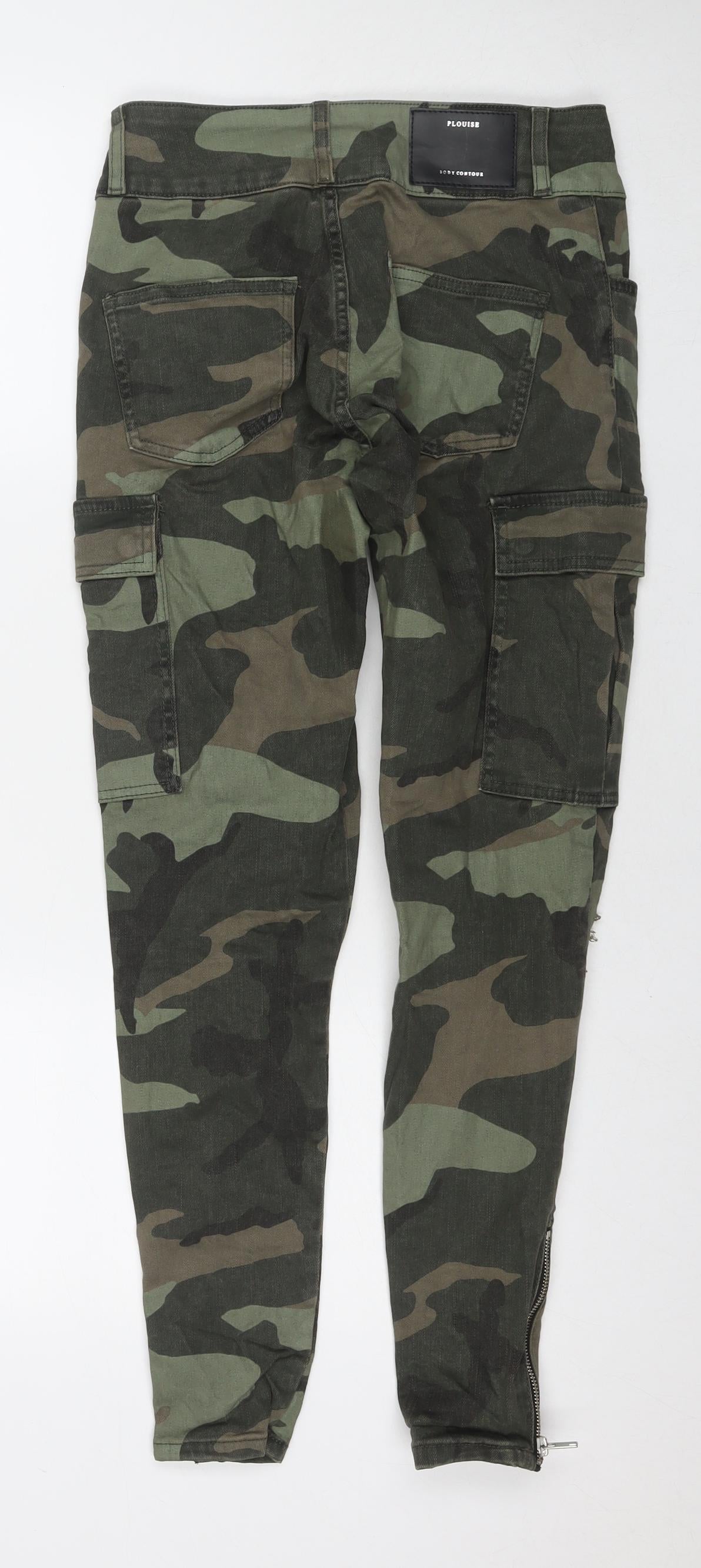 Plauise Womens Green Camouflage Cotton Skinny Jeans Size 10 L28 in Regular Zip