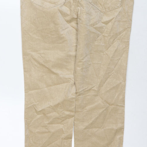 Marks and Spencer Womens Beige Cotton Blend Trousers Size 12 L27 in Regular Zip