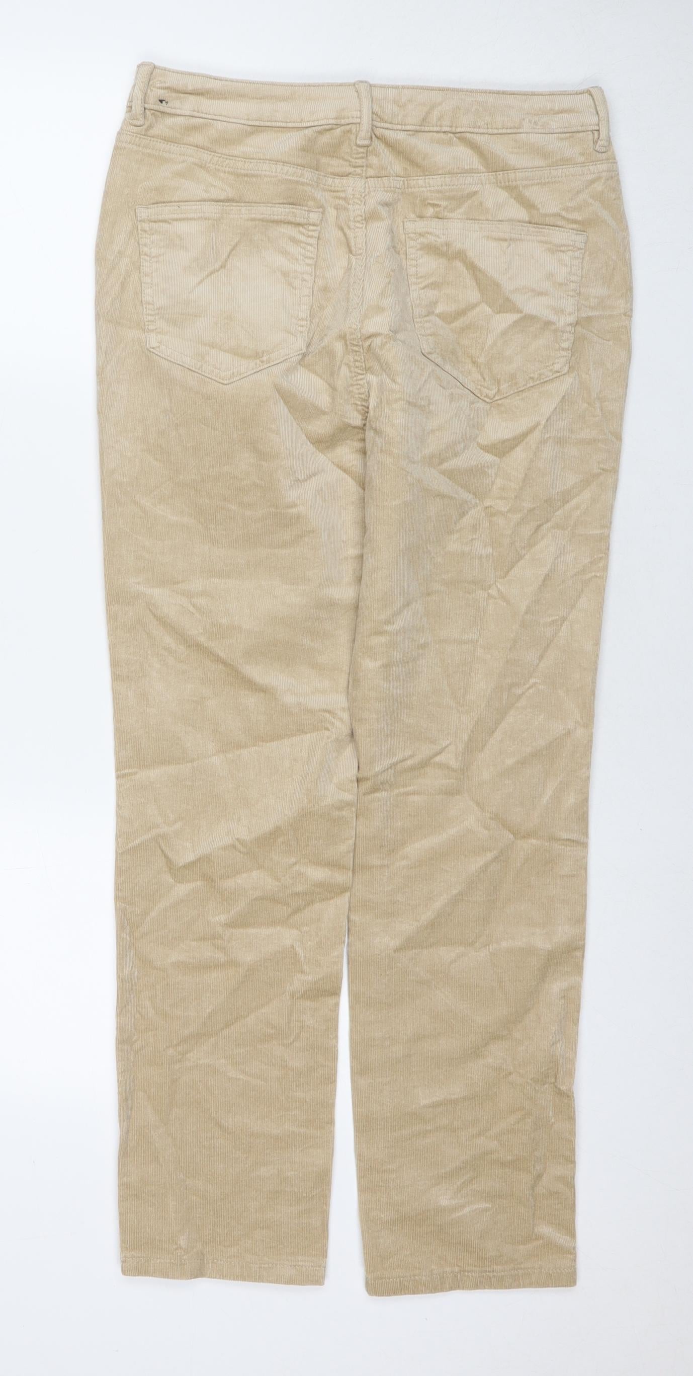 Marks and Spencer Womens Beige Cotton Blend Trousers Size 12 L27 in Regular Zip