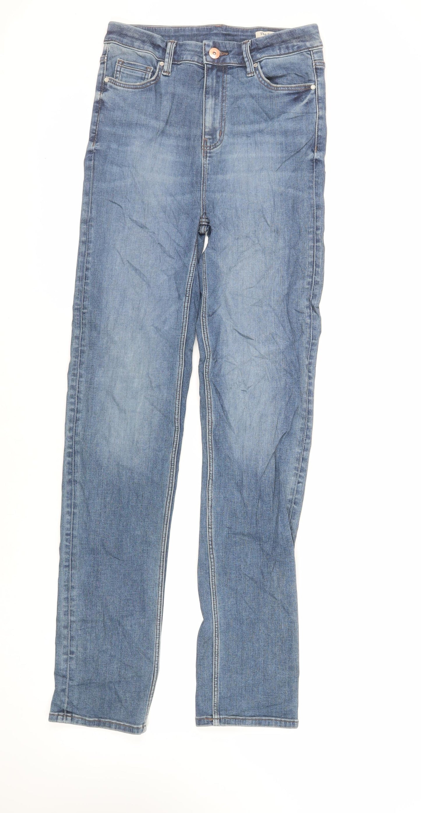 Marks and Spencer Womens Blue Cotton Straight Jeans Size 10 L34 in Regular Zip - Long Lenght