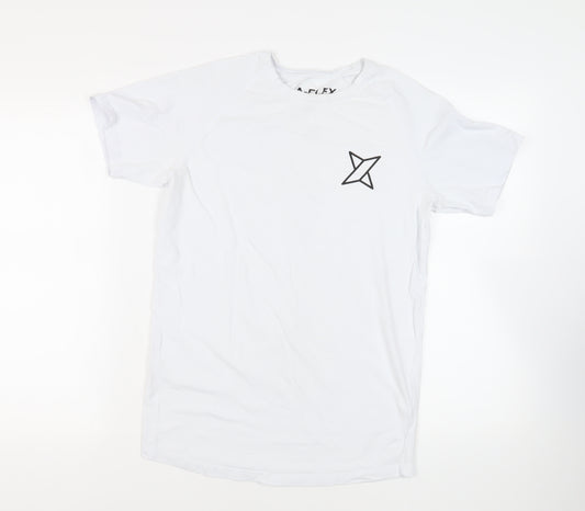 LA Flex Mens White Cotton T-Shirt Size L Crew Neck - Logo