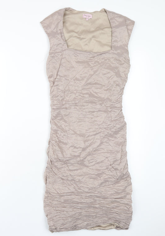 Phase Eight Womens Beige Polyester Bodycon Size 10 Square Neck Zip