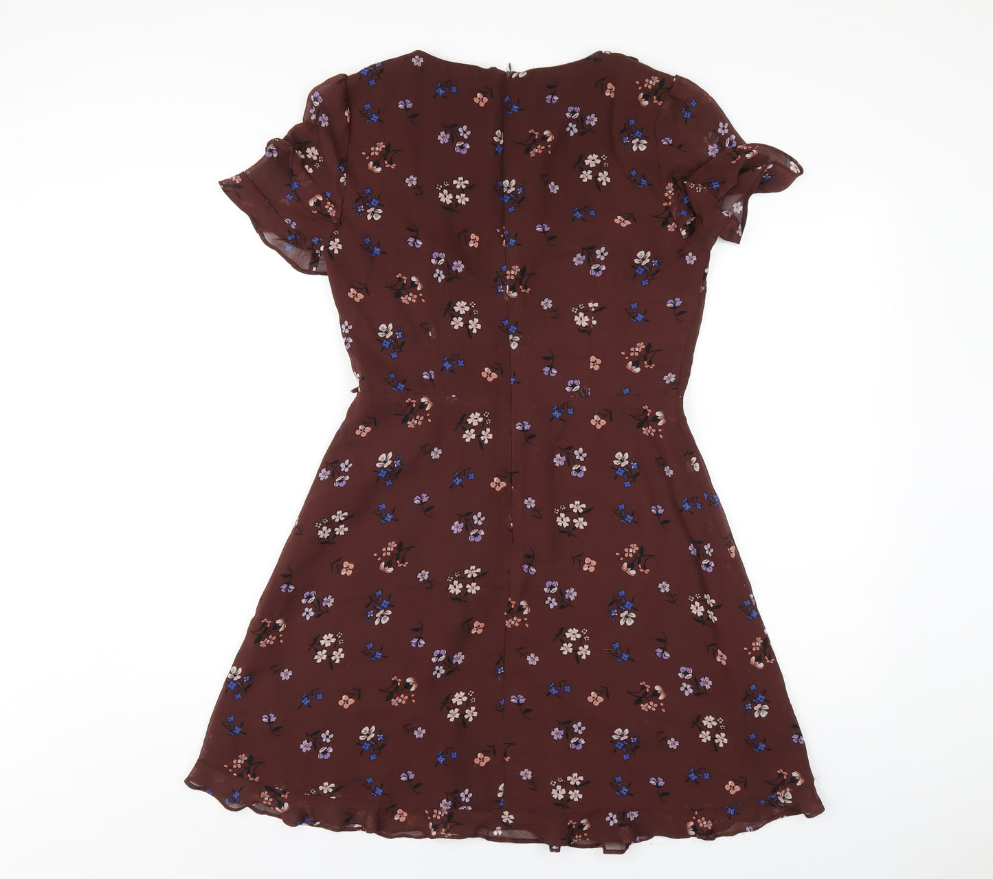 Oasis Womens Brown Floral Polyester A-Line Size 10 V-Neck Zip