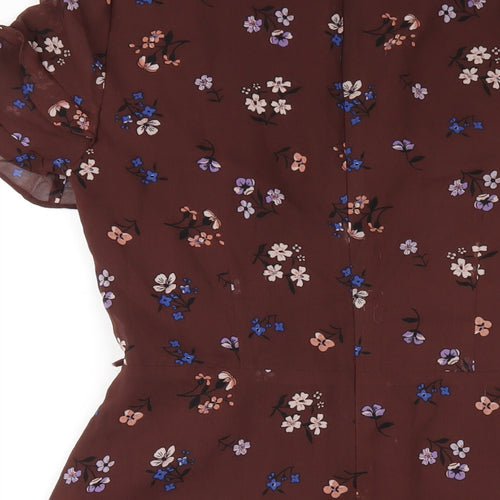 Oasis Womens Brown Floral Polyester A-Line Size 10 V-Neck Zip