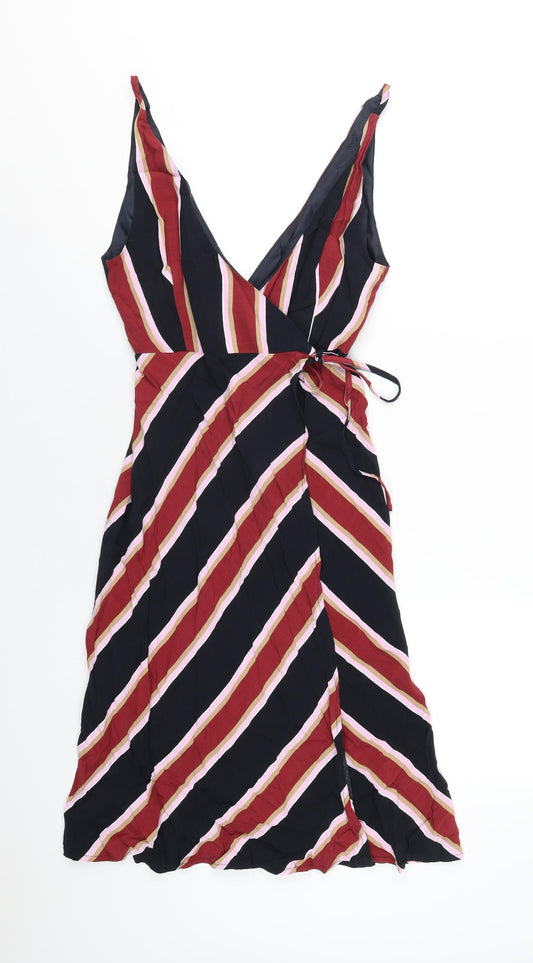 Topshop Womens Multicoloured Striped Polyester Wrap Dress Size 10 V-Neck Tie