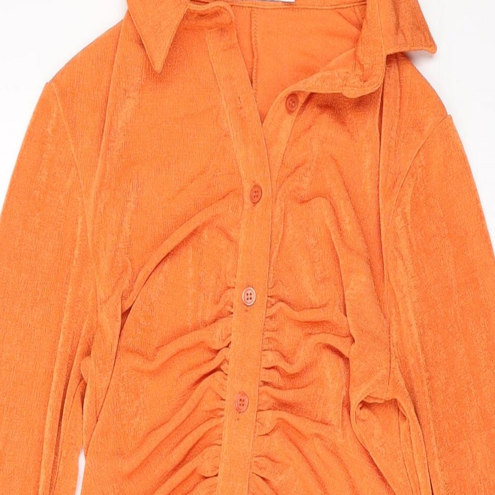 Club L Womens Orange Polyester Mini Size 8 Collared Button