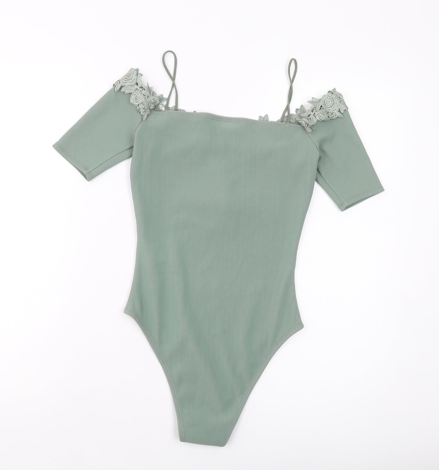 Topshop Womens Green Polyester Bodysuit One-Piece Size 6 Snap