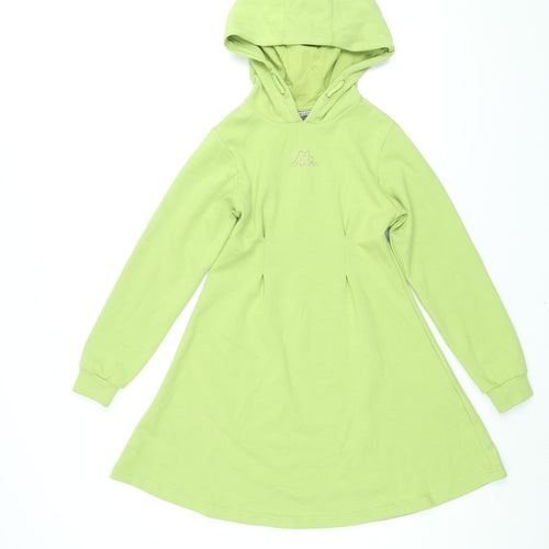 Kappa Girls Green Cotton A-Line Size 9-10 Years Round Neck Pullover - Hooded Kappa Logo