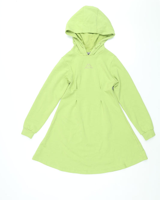 Kappa Girls Green Cotton A-Line Size 9-10 Years Round Neck Pullover - Hooded Kappa Logo