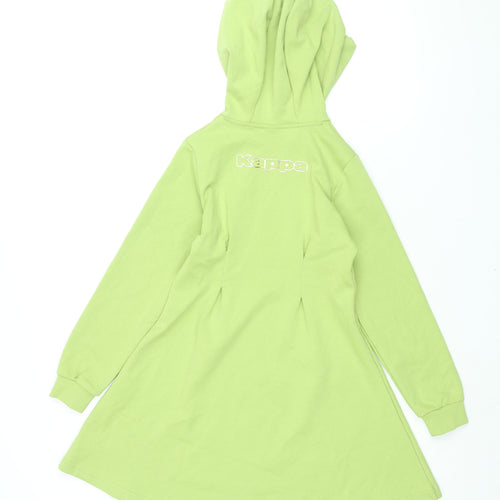 Kappa Girls Green Cotton A-Line Size 9-10 Years Round Neck Pullover - Hooded Kappa Logo