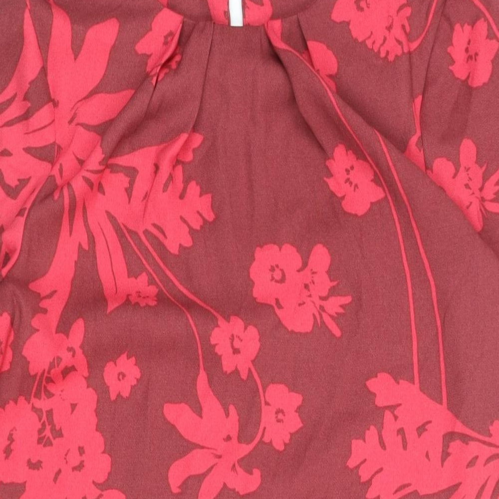 Marks and Spencer Womens Pink Floral Polyester Shift Size 10 Round Neck Button