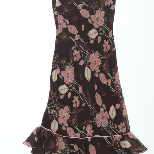 AMARANTO Womens Brown Floral Polyester Slip Dress Size 8 V-Neck Pullover