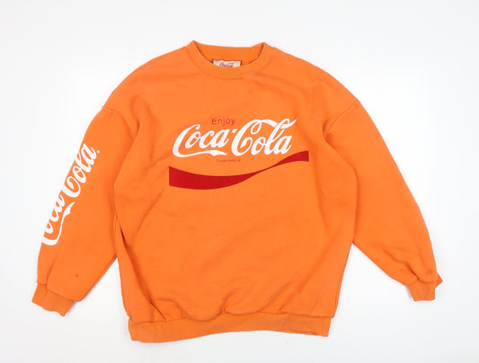 Coca-Cola Womens Orange Houndstooth Cotton Pullover Sweatshirt Size M