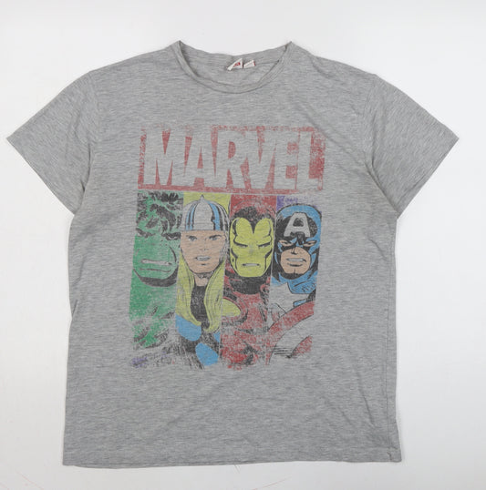 Marvel Mens Grey Cotton T-Shirt Size L Crew Neck