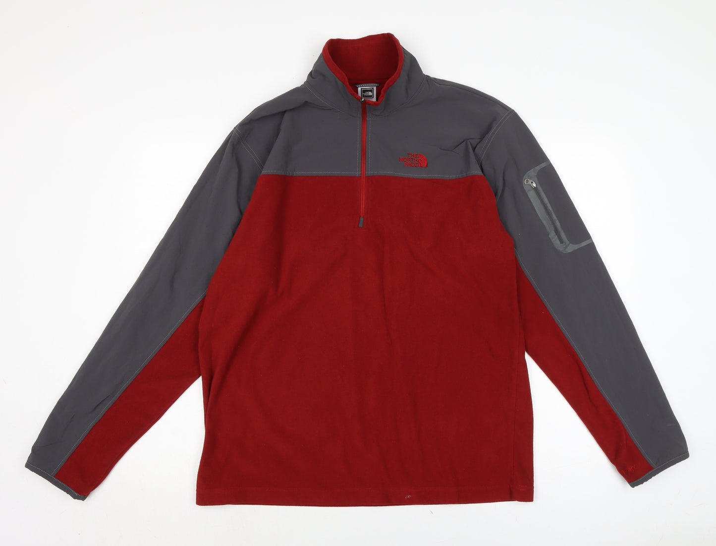 The North Face Mens Red Mock Neck Polyester Henley Jumper Size L Long Sleeve