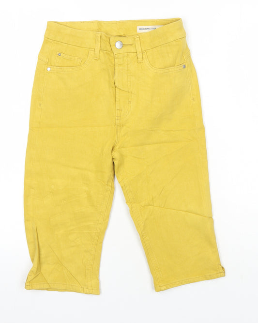 M&S Womens Yellow Cotton Bermuda Shorts Size 6 L13 in Regular