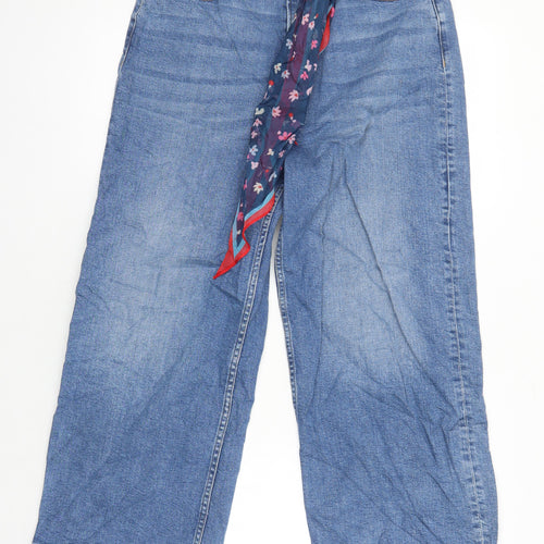 M&S Womens Blue Herringbone Cotton Tapered Jeans Size 12 L25 in Regular