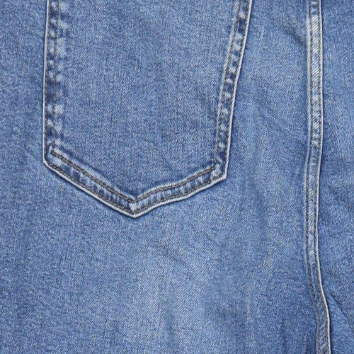 M&S Womens Blue Cotton Wide-Leg Jeans Size 12 L25 in Regular