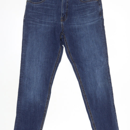 M&S Womens Blue Cotton Tapered Jeans Size 12 L24.5 in Regular