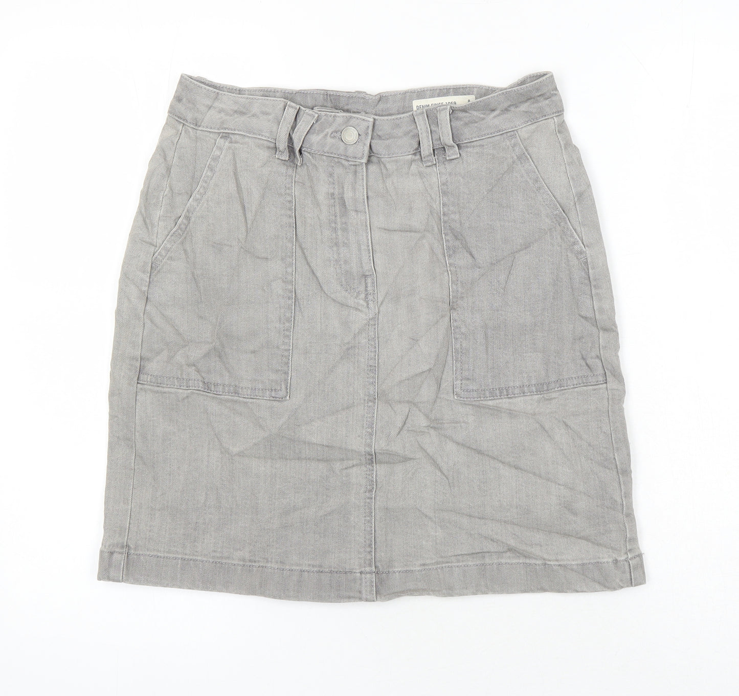 M&S Womens Grey Cotton A-Line Skirt Size 8