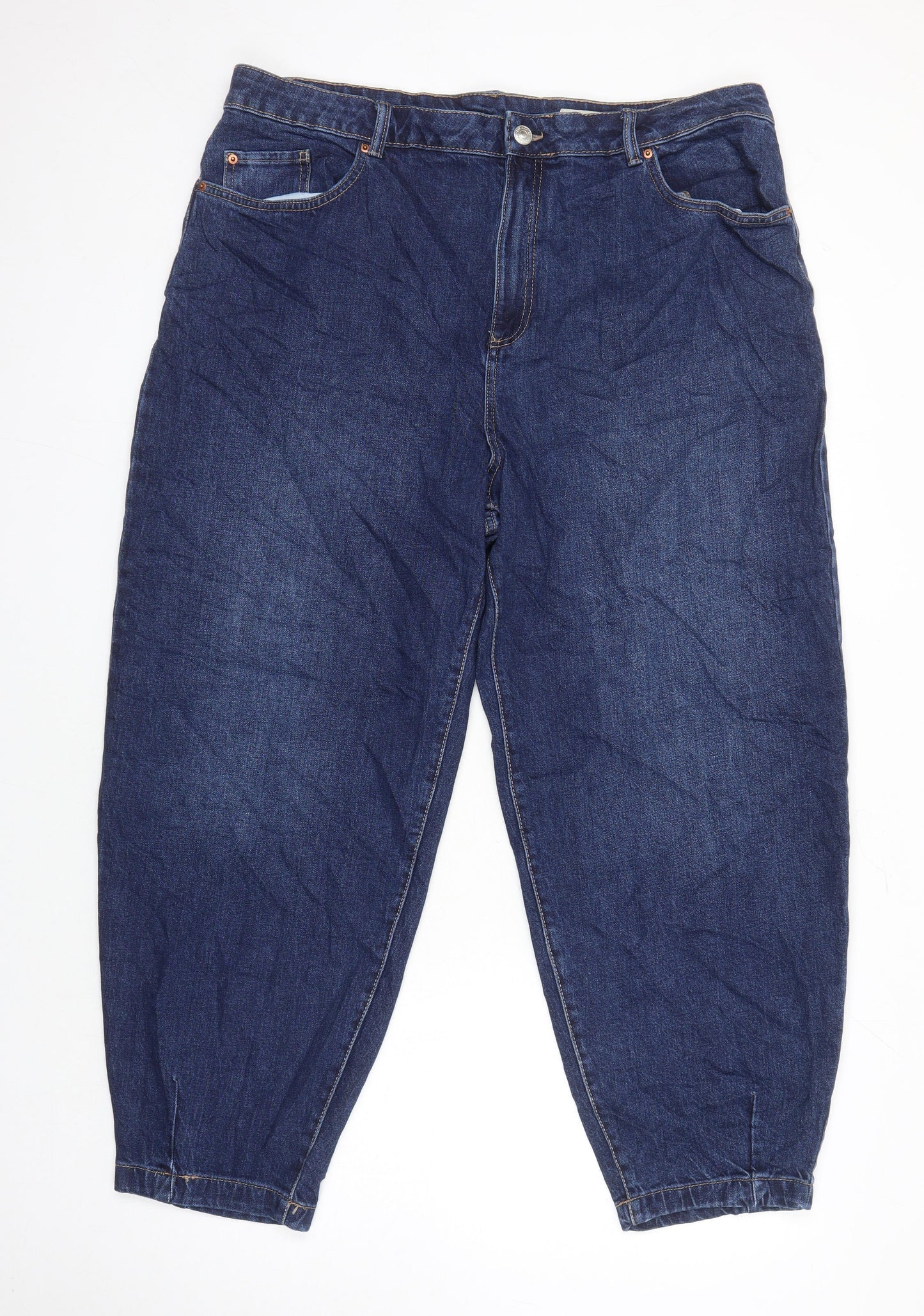 M&S Womens Blue Cotton Wide-Leg Jeans Size 20 L26 in Regular - Balloon Style